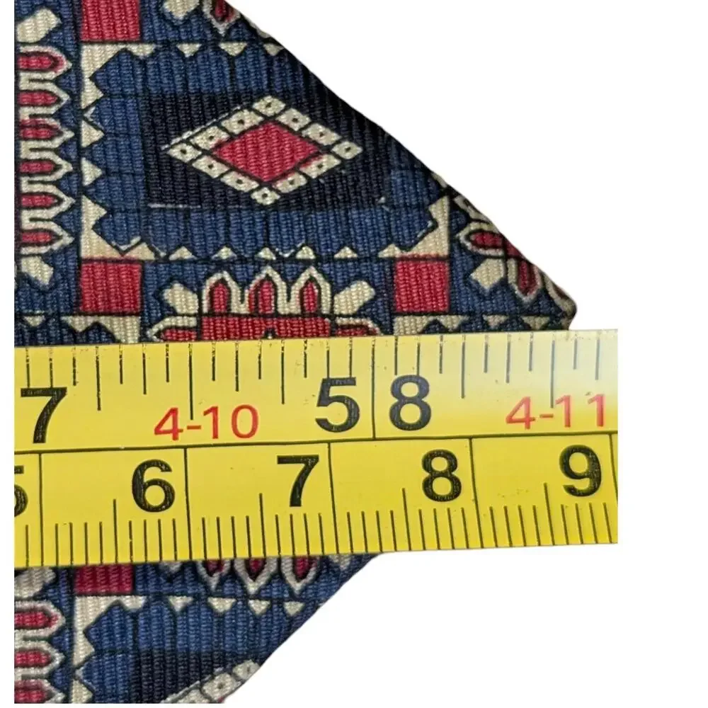 Polo Ralph Lauren Tie 100% Silk Red Blue Cream Rectangles Diamonds 90s 58.5